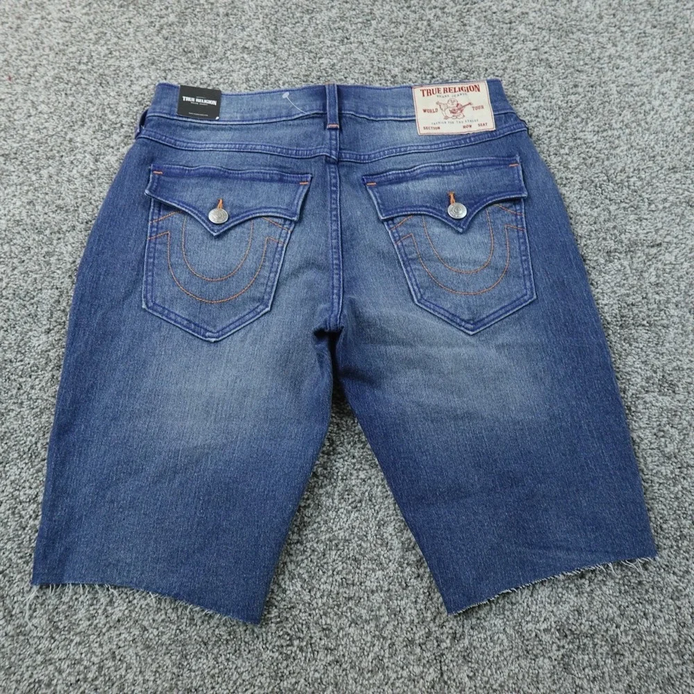 NEW True Religion Shorts Mens 30 Dark Blue Denim Jean Jorts Rocco Relaxed Skinny